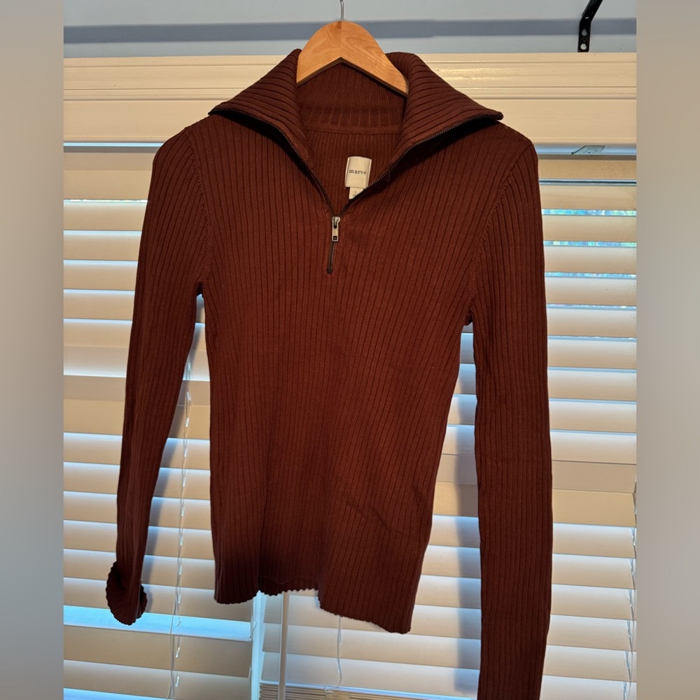 Maeve Brown Ribbed Long Sleeve Top Anthropologie Sz L - Picture 4 of 4
